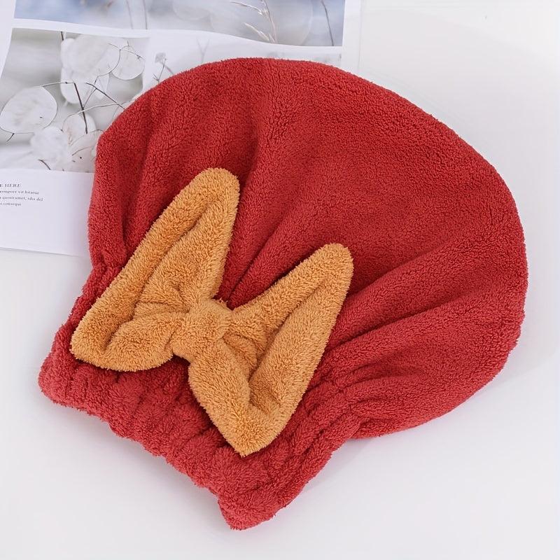 Women's Hair Drying Cap Bow Decor Soft Towel