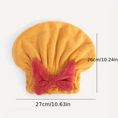Women's Hair Drying Cap Bow Decor Soft Towel