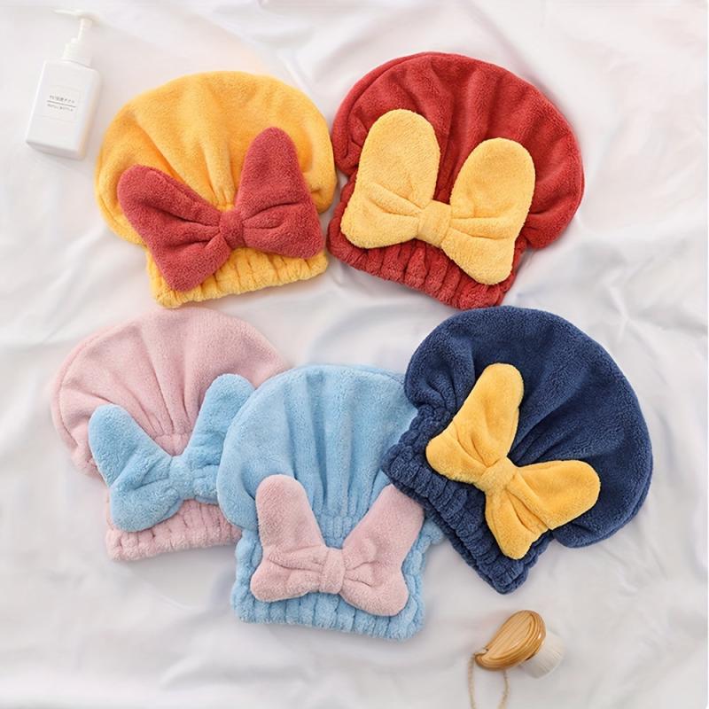 Women's Hair Drying Cap Bow Decor Soft Towel