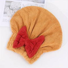 Women's Hair Drying Cap Bow Decor Soft Towel