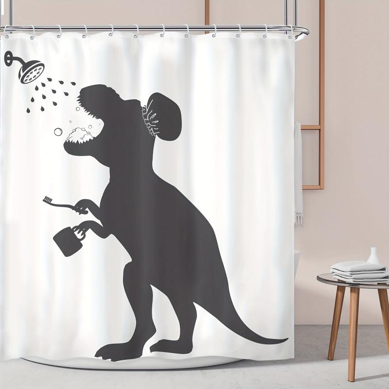 Polyester Dinosaur Shower Curtain with 12 Hooks