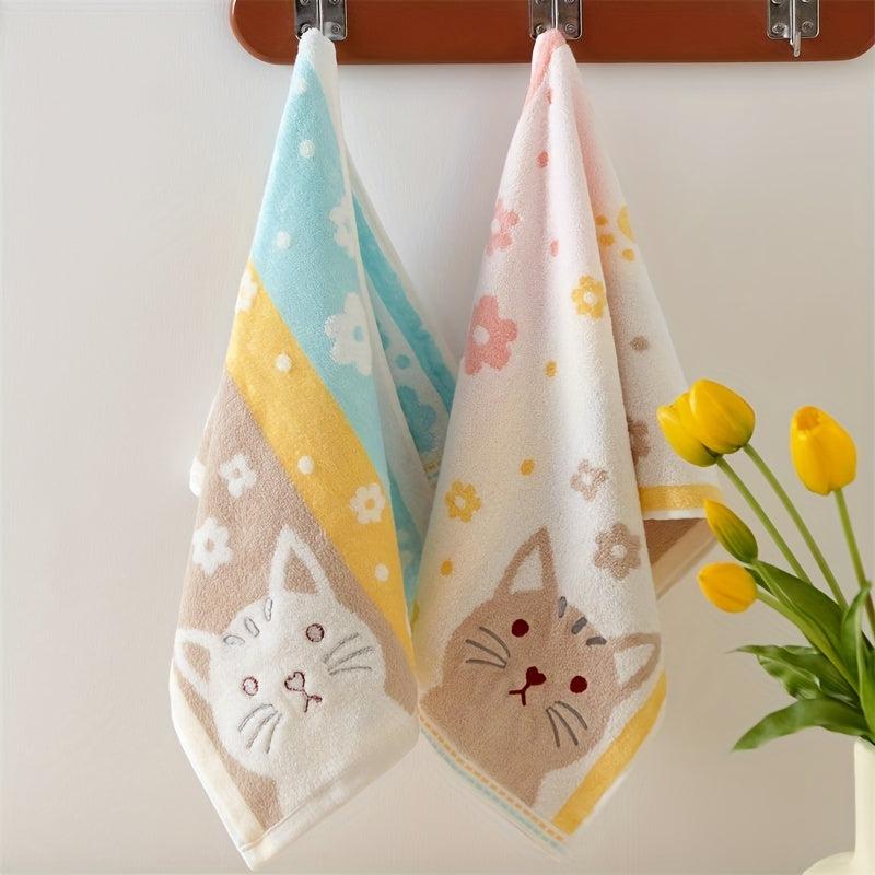 Cotton Cat Pattern Hand Towel Soft Absorbent Towel 13x29in