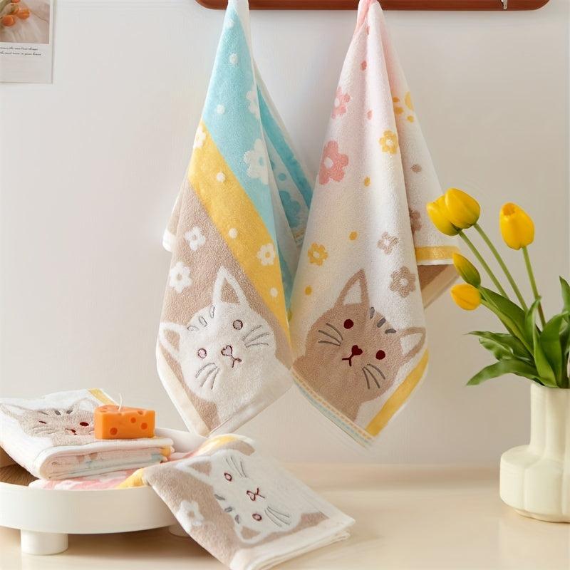 Cotton Cat Pattern Hand Towel Soft Absorbent Towel 13x29in