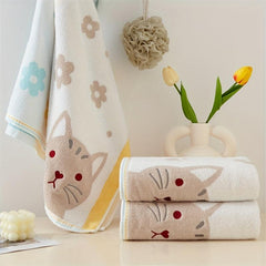 Cotton Cat Pattern Hand Towel Soft Absorbent Towel 13x29in