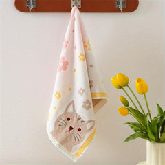 Cotton Cat Pattern Hand Towel Soft Absorbent Towel 13x29in