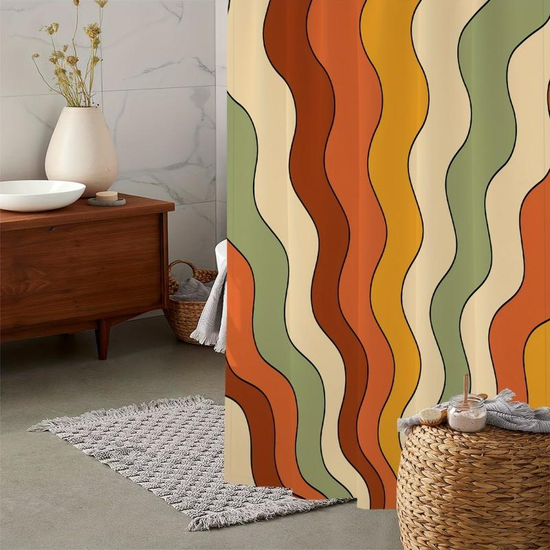 Geometric Line Print Shower Curtain Waterproof Machine Washable