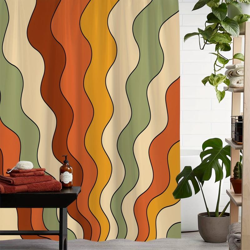 Geometric Line Print Shower Curtain Waterproof Machine Washable