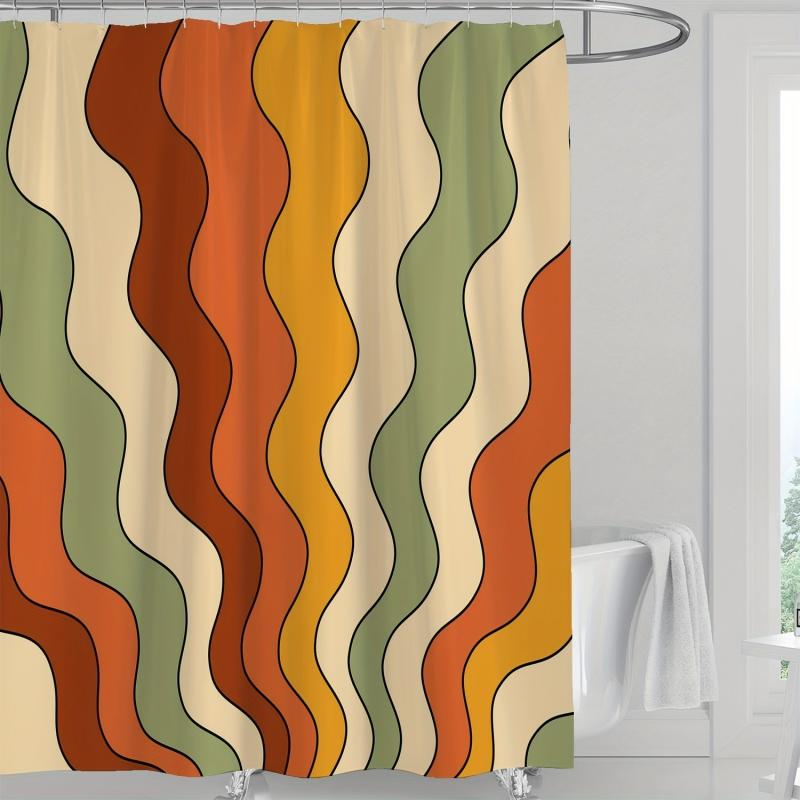 Geometric Line Print Shower Curtain Waterproof Machine Washable