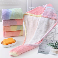 Waterproof Rainbow Shower Cap Hair Turban Absorbent Bathroom Accessory