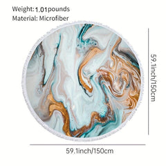 Marble Pattern Quick Dry Beach Towel Soft Microfiber Round Towel