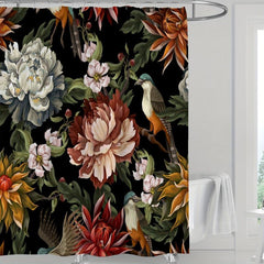 Floral Bird Print Shower Curtain Waterproof Bathroom Decoration