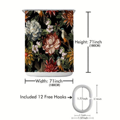 Floral Bird Print Shower Curtain Waterproof Bathroom Decoration