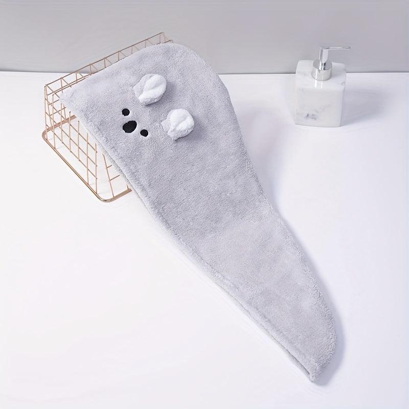 Cartoon Bunny Ears Hair Towel with Button Soft Hair Drying Cap for Women