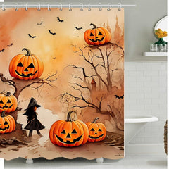 Halloween Pumpkin Print Shower Curtain Waterproof Bathroom Decor