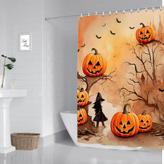 Halloween Pumpkin Print Shower Curtain Waterproof Bathroom Decor