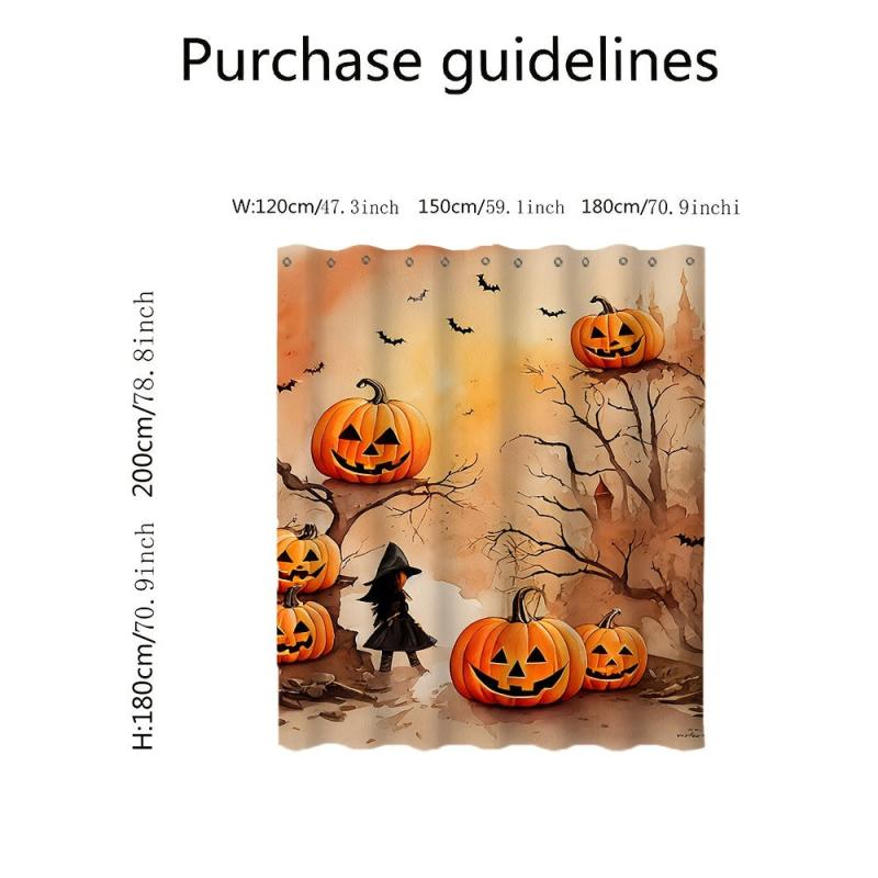 Halloween Pumpkin Print Shower Curtain Waterproof Bathroom Decor