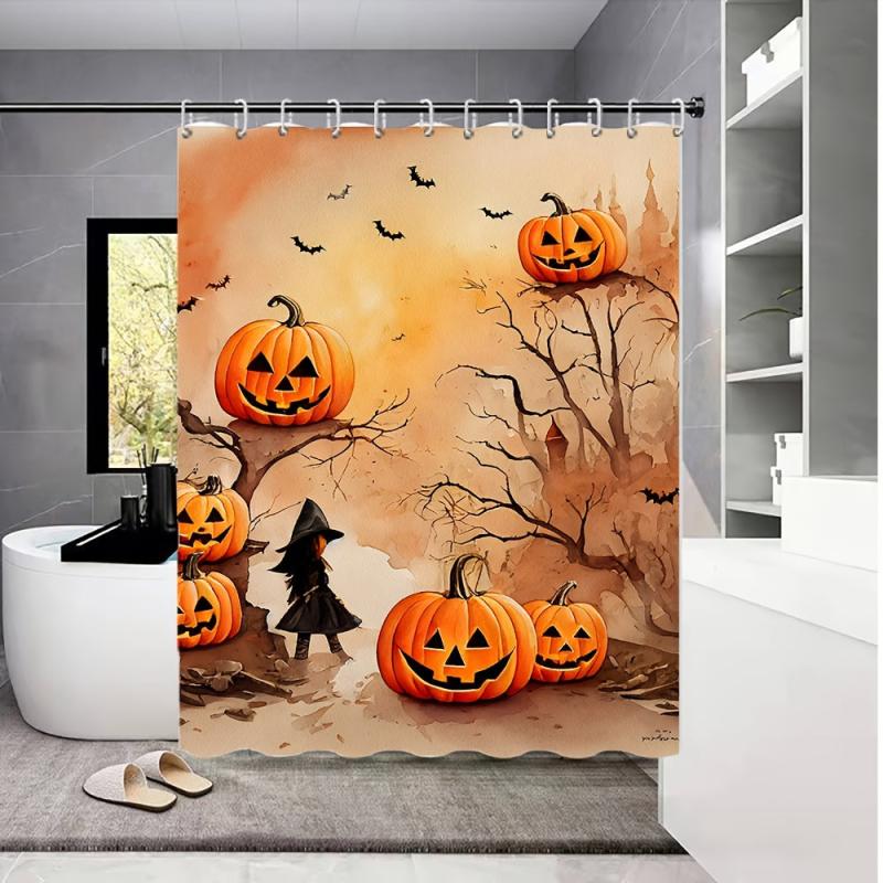 Halloween Pumpkin Print Shower Curtain Waterproof Bathroom Decor