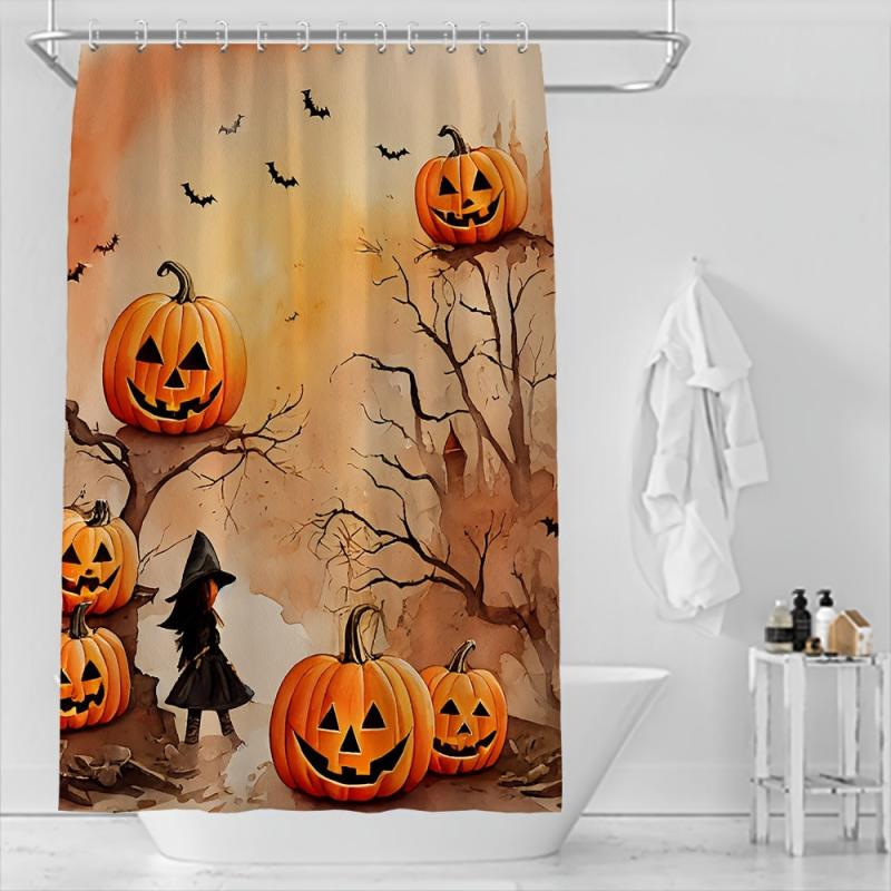 Halloween Pumpkin Print Shower Curtain Waterproof Bathroom Decor