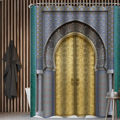 Moroccan Shower Curtain Set With Non-Slip Rug and 12 Hooks