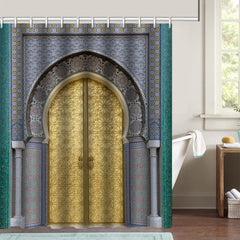 Moroccan Shower Curtain Set With Non-Slip Rug and 12 Hooks