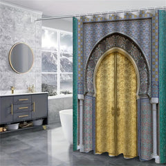 Moroccan Shower Curtain Set With Non-Slip Rug and 12 Hooks