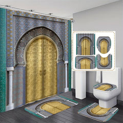 Moroccan Shower Curtain Set With Non-Slip Rug and 12 Hooks