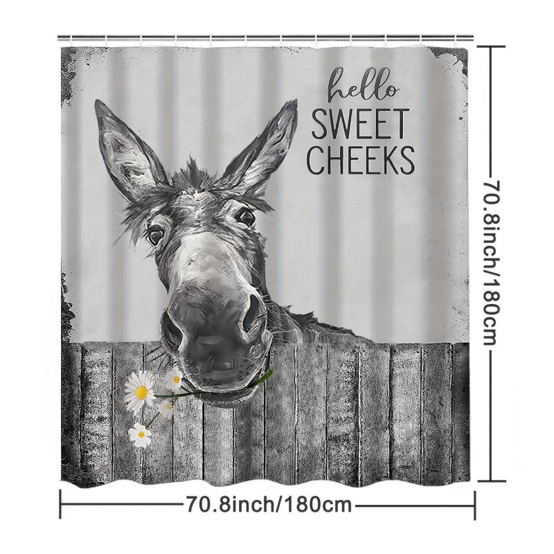 Farmhouse Donkey Shower Curtain Waterproof Machine Washable