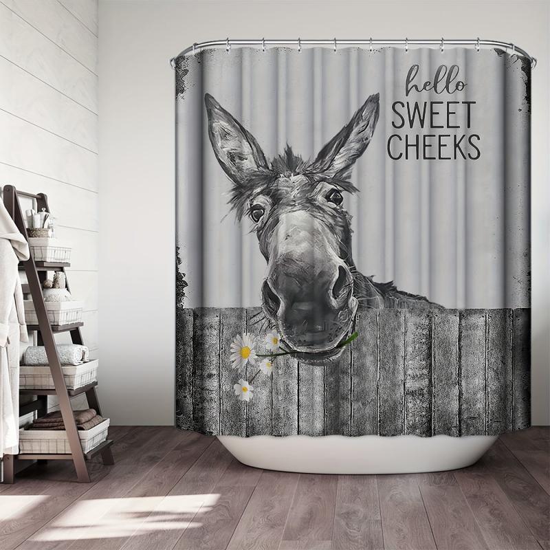 Farmhouse Donkey Shower Curtain Waterproof Machine Washable