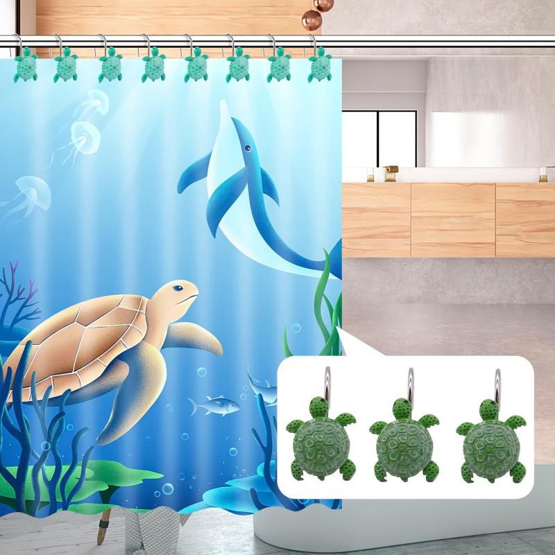 12pcs Ocean Animal Shower Curtain Hooks Turtle Shower Curtain Bathroom Decor