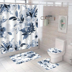 Floral Shower Curtain Set with Non Slip Floor Mat - 4pcs