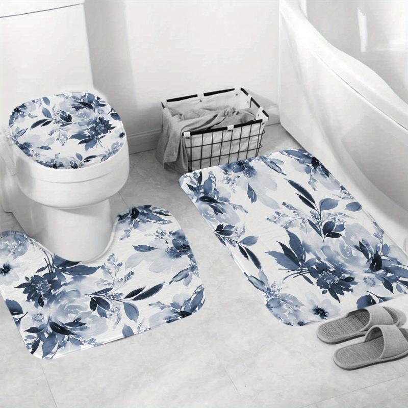 Floral Shower Curtain Set with Non Slip Floor Mat - 4pcs