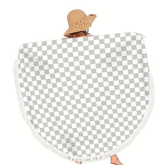 Plaid Printed Beach Mat With Tassels Edge Sun Protection Circular Shawl