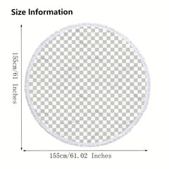 Plaid Printed Beach Mat With Tassels Edge Sun Protection Circular Shawl