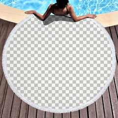 Plaid Printed Beach Mat With Tassels Edge Sun Protection Circular Shawl