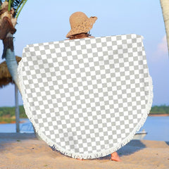 Plaid Printed Beach Mat With Tassels Edge Sun Protection Circular Shawl