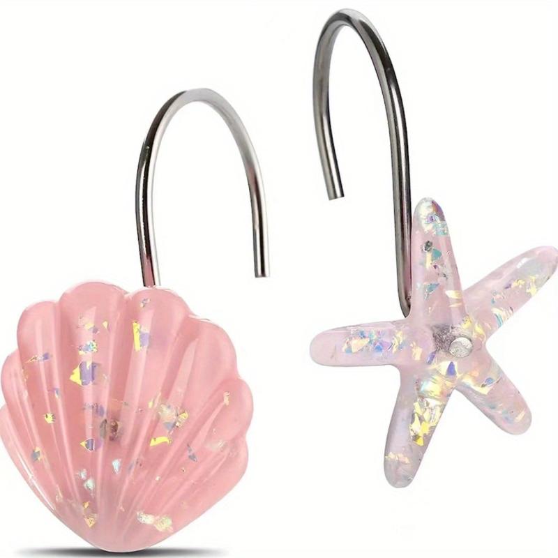 12pcs Ocean Series Shower Curtain Hooks Shell Starfish Shape Rings Bathroom