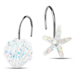 12pcs Ocean Series Shower Curtain Hooks Shell Starfish Shape Rings Bathroom