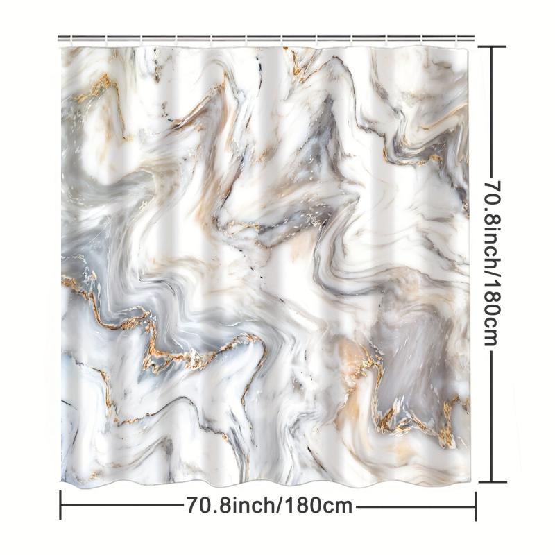 Grey Golden Marble Shower Curtain, Waterproof, Modern Bathroom Decor