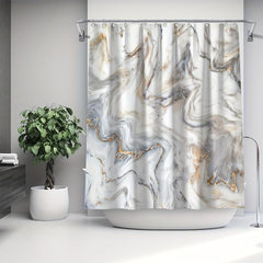 Grey Golden Marble Shower Curtain, Waterproof, Modern Bathroom Decor