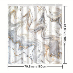 Grey Golden Marble Shower Curtain, Waterproof, Modern Bathroom Decor