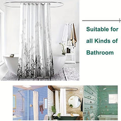 3pcs Rose Pattern Waterproof Shower Curtain & 12 Hooks Bathroom Set