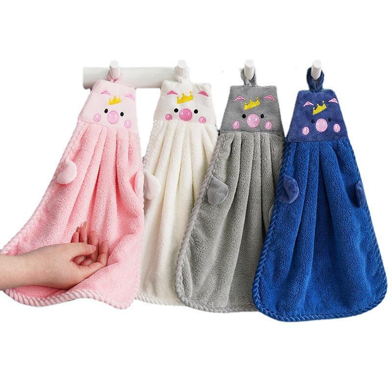 4pcs Pig Pattern Hanging Towel for Quick Drying Hands and Face