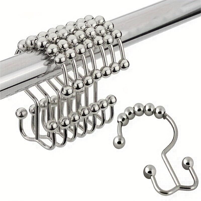 12pcs Rustproof Double Sliding Shower Curtain Hooks Bathroom Access