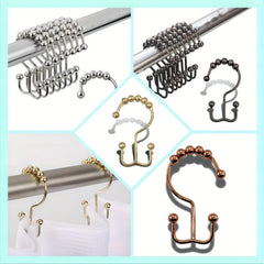 12pcs Rustproof Double Sliding Shower Curtain Hooks Bathroom Access