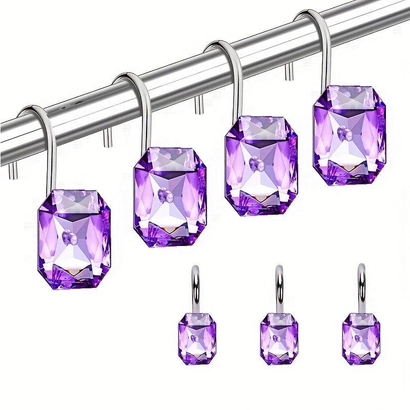 12pcs Acrylic Rhinestone Shower Curtain Hooks Set