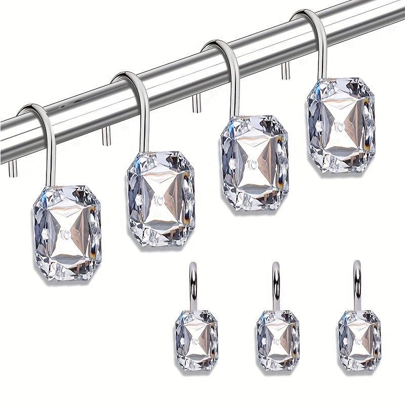 12pcs Acrylic Rhinestone Shower Curtain Hooks Set