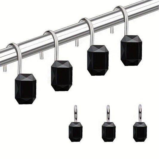 12pcs Acrylic Rhinestone Shower Curtain Hooks Set
