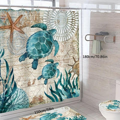 Turtile Pattern Shower Curtain Waterproof Fabric Bathroom Decor