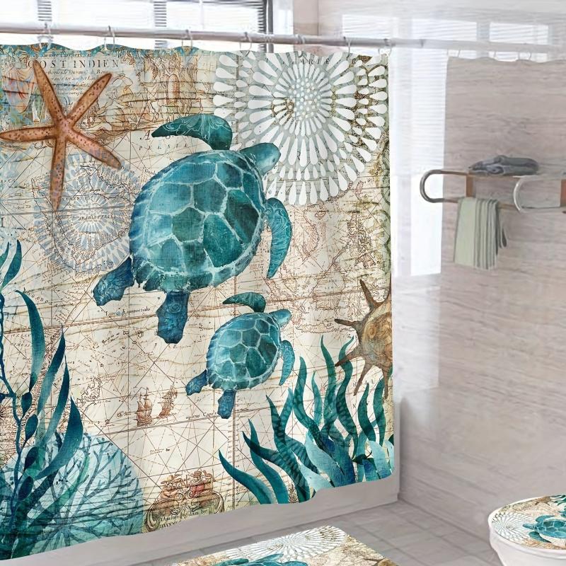 Turtile Pattern Shower Curtain Waterproof Fabric Bathroom Decor