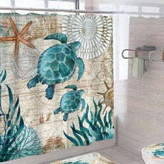 Turtile Pattern Shower Curtain Waterproof Fabric Bathroom Decor